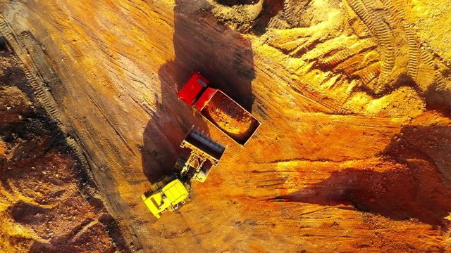 The Shale mining from above. Aerial view to open cast mine. Heavy industry as a source of emissions. 