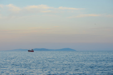 a lonely boat on Marmara sea, Istanbul