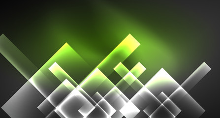 Neon shiny color squares on black, modern template