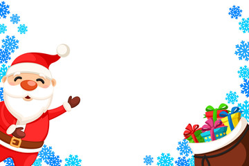 Santa Claus points to a place for your text on a white. Christmas background