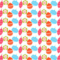 Christmas pattern with cute cartoon colorful Christmas balls