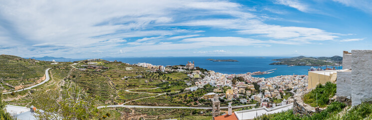 Fototapeta na wymiar View of Syros port from Ano Syros οn a beautiful day, Cyclades, Greece