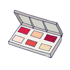 Doodle colored cosmetic makeup palette in case. Vector icon isolated on white background.