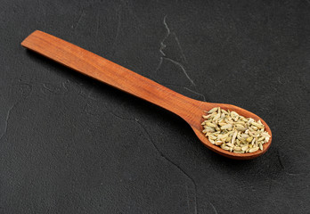Dry fennel in spoon