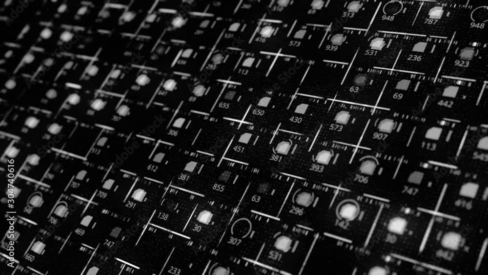 Poster close up of cpu chip on black circuit board, technological background. animation. computer circuit b