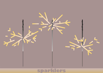 Vector sparklers. The symbol of the new year. Holiday little things. Little fireworks. Sparkling lights.