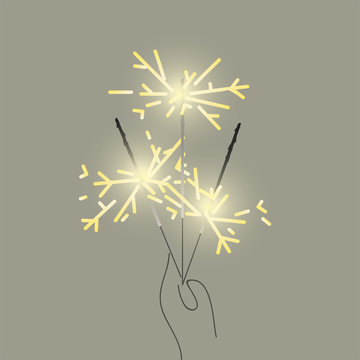 Vector sparklers. The symbol of the new year. Holiday little things. Little fireworks. Sparkling lights.