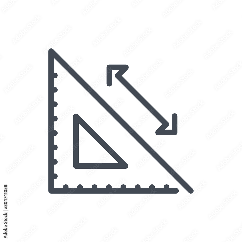 Poster triangular ruler line icon. geometric ruler vector outline sign.