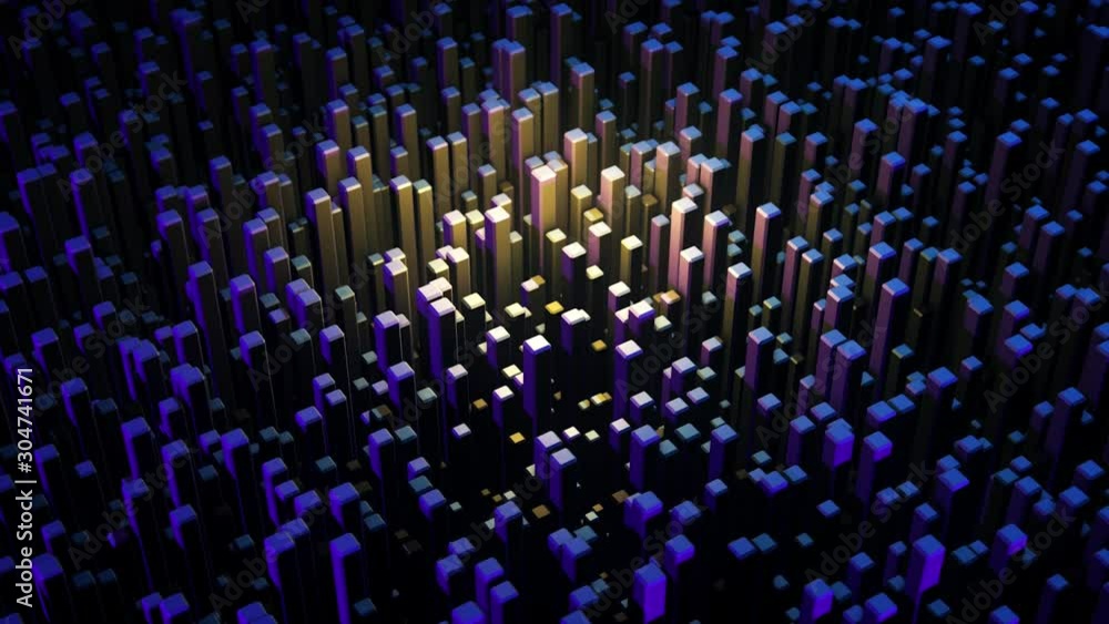 Poster many abstract rectangular blocks, optical illusion, modern computer generated 3d backdrop. animation
