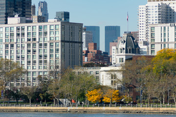 Roosevelt Island with the Upper East Side Skyline of Manhattan in New York City in the background during Autumn