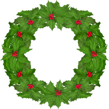 Christmas wreath made with holly leaves and berries