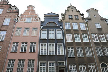  multi-colored buildings of the streets of Gdansk, Poland