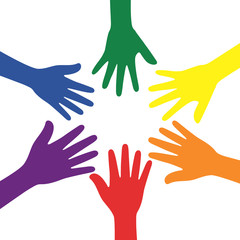 Obraz premium Silhouette of rainbow colored hands. LGBTQI concept.