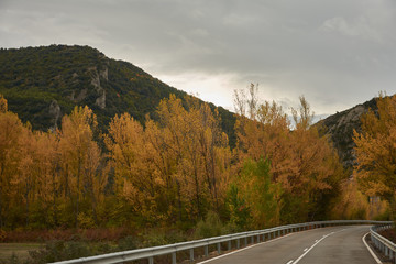 Traveling in autumn through the Aragonese Pyrenees. Huesca Spain