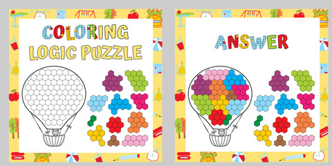Fototapeta premium Coloring Logic Puzzle. Educational Game. Fine Motor Skills Worksheet. Vector illustration.