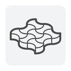 Interlocking concrete paver icon. For construction and lay on ground to create pattern in garden and outdoor. That is landscape architecture material with texture on surface. Made from concrete cement