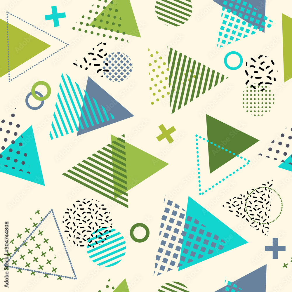Aufkleber memphis style abstract seamless pattern with simple geometric shapes.