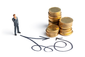 Businessman chooses the right path to big money. Different ways to achieve the goal, the right and...