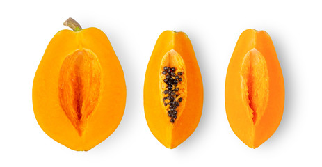 papaya slice isolated on white background. top view