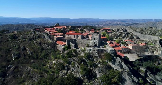 Aerial view of the historic village of Sortelha in Portugal; Concept for travel in Portugal