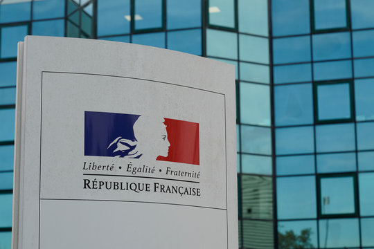 Republique Francaise sign logo France Republic freedom equality fraternity french building state institution