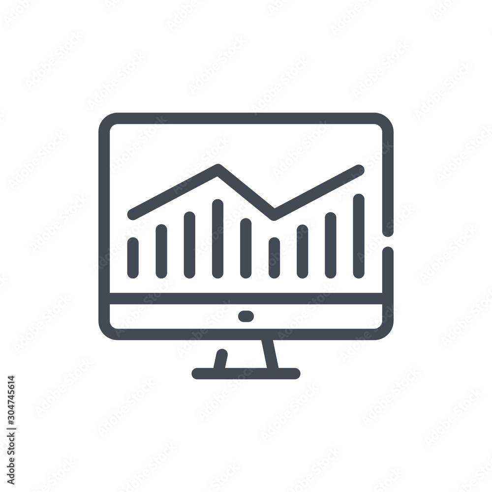Poster online statistics line icon. computer with analytics report vector outline sign.