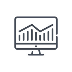 Online statistics line icon. Computer with analytics report vector outline sign.