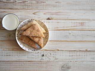 shortbread biscuits with sugar on a wooden rustic table