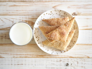 shortbread biscuits with sugar on a wooden rustic table