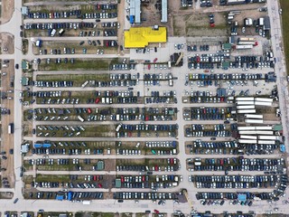 Car park. Dealership. Drone footage.
