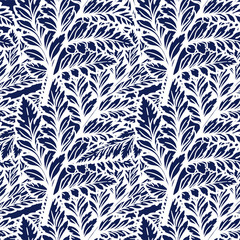 Tropical palm or fern leaves seamless pattern