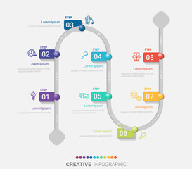 presentation and round chart. Business concept with 8 equal options, parts, steps or processes. Startup layout for your project.