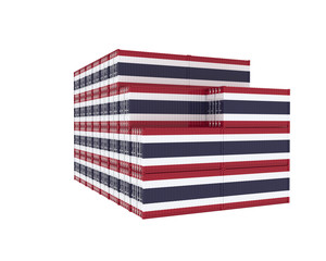 3D Illustration of Cargo Container with Thailand Flag on white background with shadows. Delivery, transportation, shipping freight transportation.