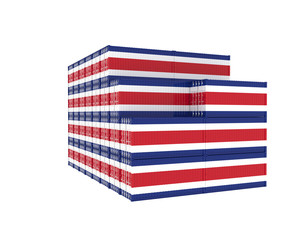 3D Illustration of Cargo Container with Costa Rica Flag on white background with shadows. Delivery, transportation, shipping freight transportation.