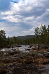 Fototapeta na wymiar Storforsen, a rapid in the Pite River in Swedish Norrbottens län is located approximately 38 km northwest of Älvsbyn. 