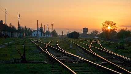 Fototapeta na wymiar Train trail on the sunset