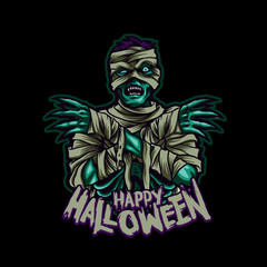 mummy skull halloween tshirt design template