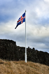 Iceland Flag on a Pole in the Wind