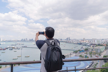 Fototapeta na wymiar Another tourist attraction in Thailand, Pattaya, with views of tall buildings, hotels, the sea and beautiful views of Thailand.
