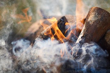 Fire melting the firewood