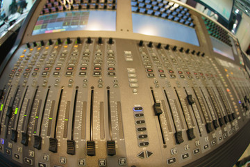 Photography of the modern premium professional television equipment. Fish-eye lens.
