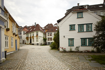 Fototapeta na wymiar Empy street in Bergen (Norway). Old downtown