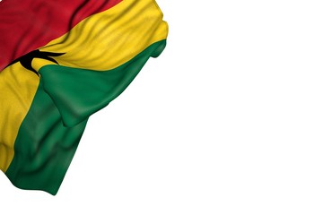 nice Ghana flag with large folds lying flat in top left corner isolated on white - any celebration flag 3d illustration..