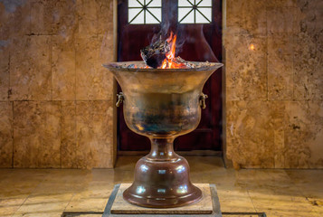 The eternal fire in Ateshkadeh Zoroastrian fire temple in Yazd, Iran