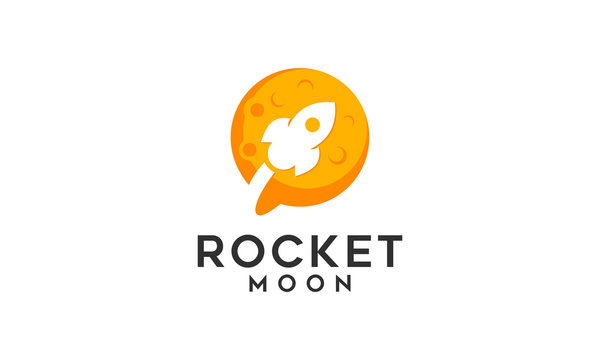 Combination Logo From Rocket And Moon Logo Design Concept