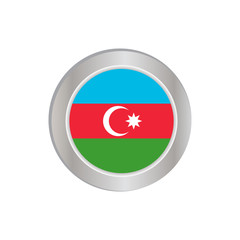 The horizontal three-color flag of Azerbaijan is isolated in official colors (blue, red and green), there are white crescent moons and octagonal stars, map pins, like the original