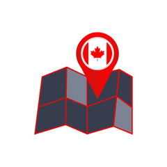 Simple Canada map pins are isolated with country flags