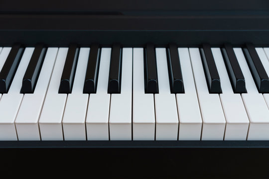 Close-up of a piano keyboard