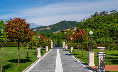 Fototapeta na wymiar Landscape of villa park,garden in summer, Santa Margherita Ligure. Genoa, Italy park villa.