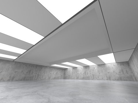 Dark concrete empty room. Modern architecture design. Urban textured background. 3d render illustration